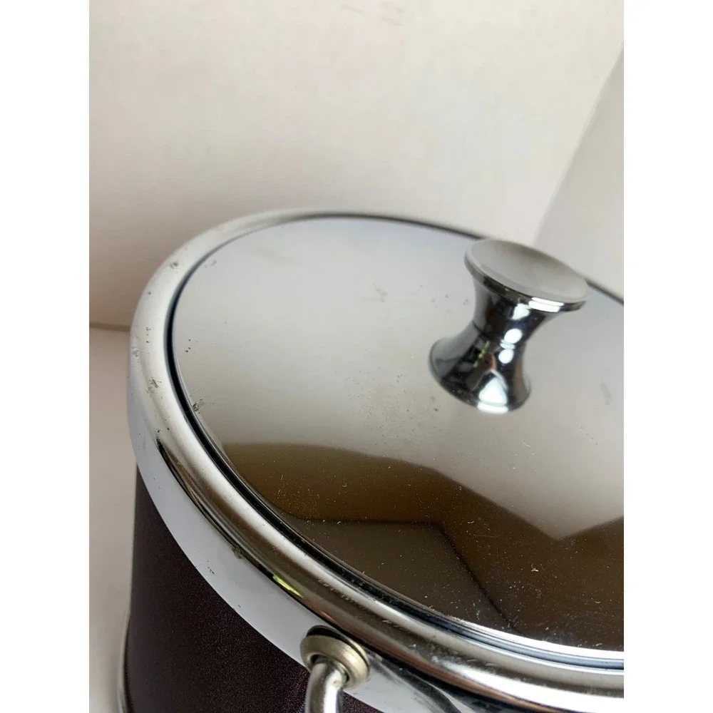 Vintage S.S. Kresge Burgundy Chrome Metal Ice Bucket Heraldic Crest Mid Century
